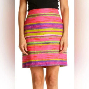 ANN TAYLOR Watercolor Print Pink Purple Green Cotton Pencil Skirt Size 4